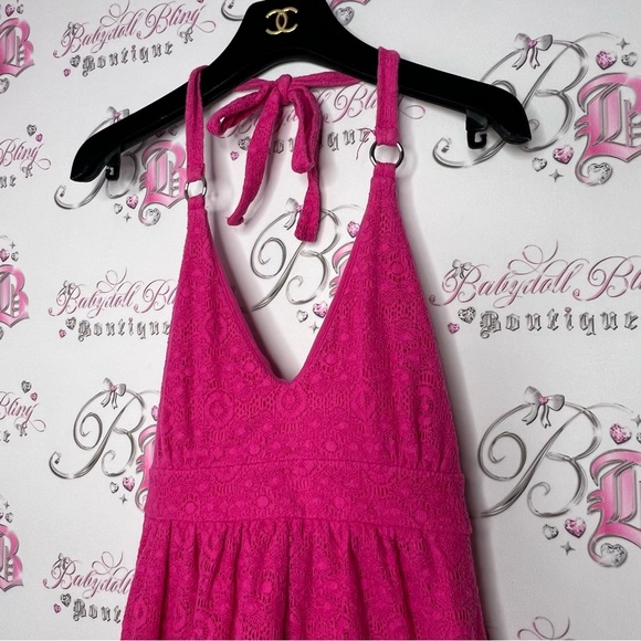 Victoria’s Secret dress bra top vintage, crocheted, pink floral, babydoll halter - Picture 12 of 13